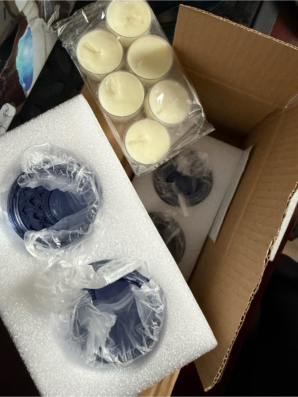 Blue Decorative Glass Candle Holders with White Tealight Candles